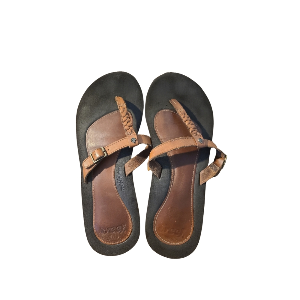 Reef Redemption adjustable brown leather flip-flops Size 8